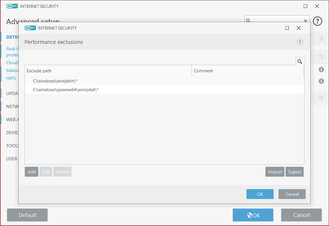 ESET Performance Exclusions