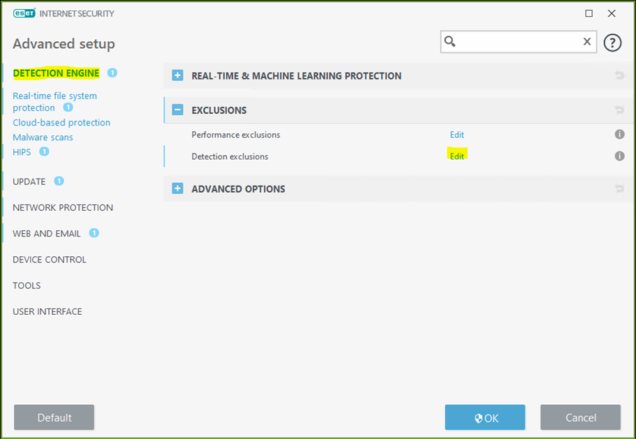 ESET Detection Exclusions