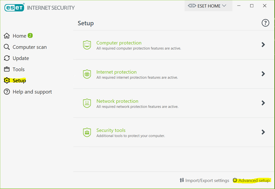 ESET Advanced Setup