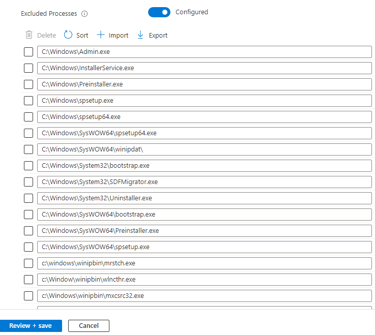 Excluded Processes list