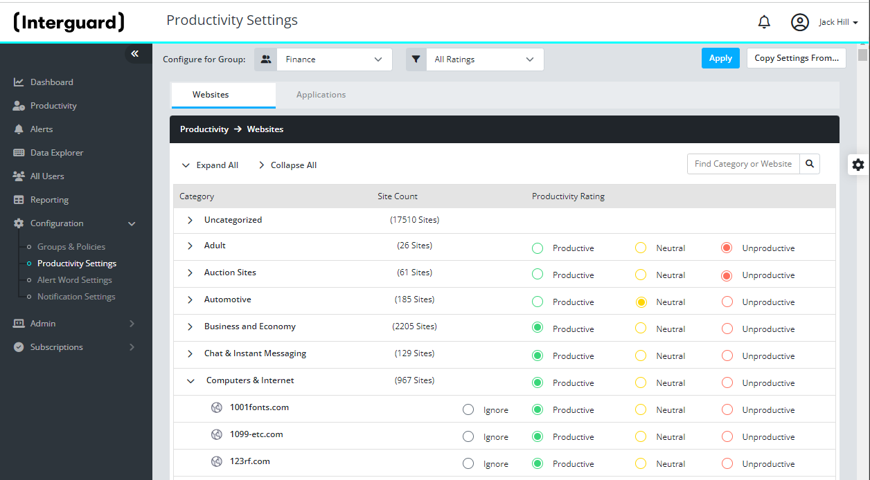 Productivity Settings