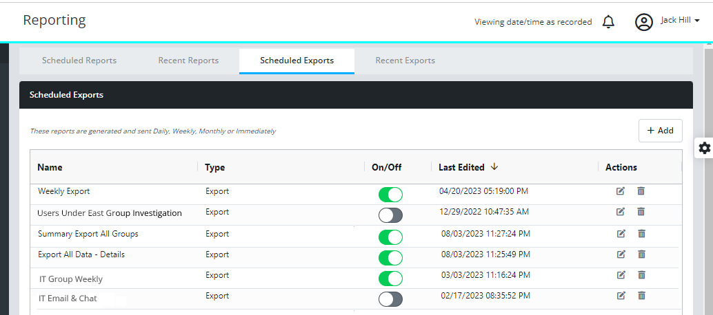 Scheduled Exports List