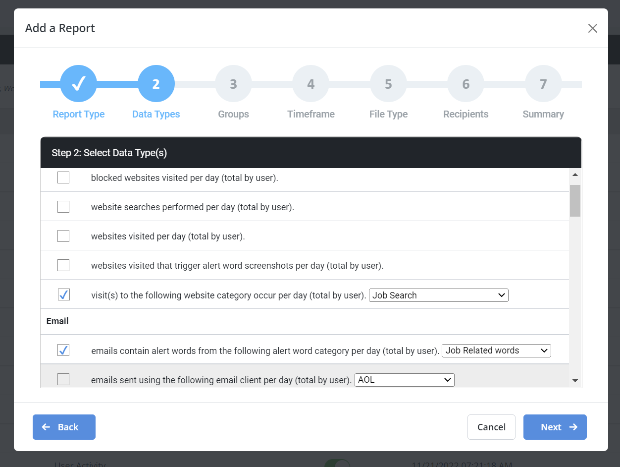 Add user behavior report